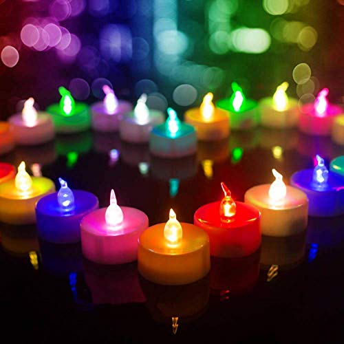Beichi Color Changing LED Tea Lights Bulk 24 Pcs Flameless Tealight Candles with Colorful Lights Battery Operated Colored Fake Candles No Flickering Light White Base