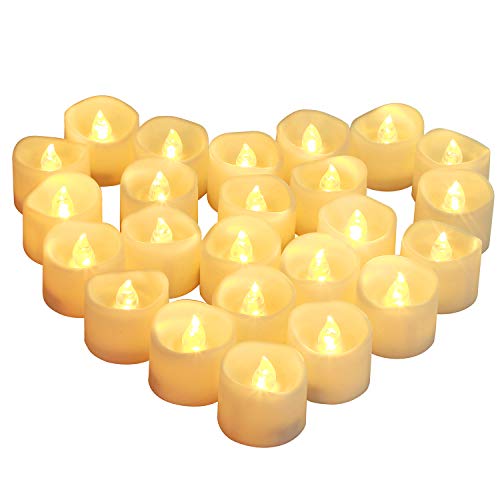 Homemory 24pcs Battery Operated Tea Lights Flameless LED Tea Candles Electric Tea Lights with Flickering LongLasting Battery Life White Base Batteries Included