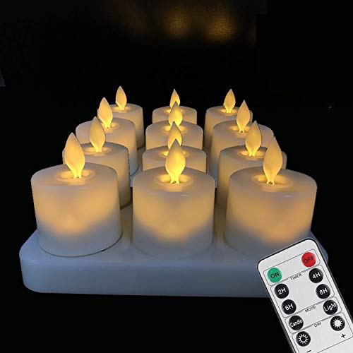 Rechargeable Remote Control Led Tea Lights Votive Candles Batteries Operated Realistic Moving Wick Tealights with TimerFlameless Electric Fake Candle for ChristmasWeddingDiwali Party Decorations