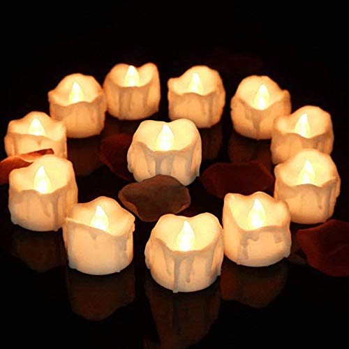 Set of 12 Flameless Led Tea Light Candle with Timer Realistic Electric Tealight Candles Flickering Warm White Mini Candles 6 Hours on and 18 Hours Off in 24 Hours Cycle Batteries Included
