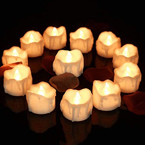 Set of 12 Flameless Led Tea Light Candle with Timer Realistic Electric Tealight Candles Flickering Warm White Mini Candles 6 Hours on and 18 Hours Off in 24 Hours Cycle Batteries Included