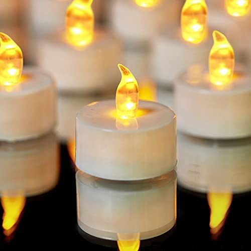 YIWER Tea Lights LED Tea Light Candles 100 Hours Pack of 50 Realistic Flickering Bulb Battery Operated Tea Lights for Seasonal Festival Celebration Electric Fake Candle in Warm Yellow