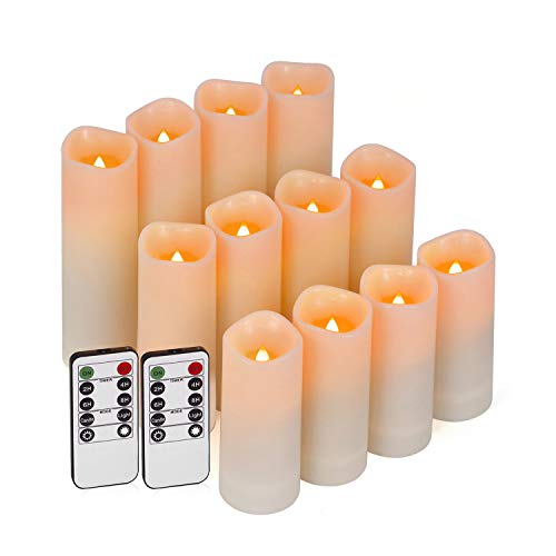 Enido Flameless Candles Led Candles Battery Operated Candles Exquisite Pack of 12 (D22 x H456) Waterproof Outdoor Indoor Candles with 10Key Remotes and Cycling 24 Hours Timer (Plastic)