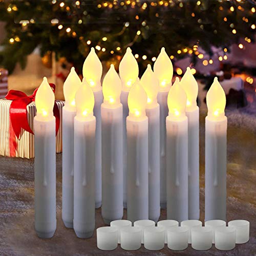 Homemory 65 Inches LED Battery Operated Taper Candles Flickering Flameless Taper Fake Candles Set of 12 Dripless Warm White LED Handheld Candles Lights for Church Wedding