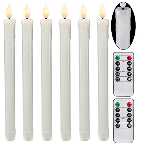 Homemory LED Flameless Taper Candles with Timer Dripless Real Wax Battery Operated Window Candles with 3D Flickering Flame 95 Inches White Flameless Candlesticks for Fireplace Christmas Halloween