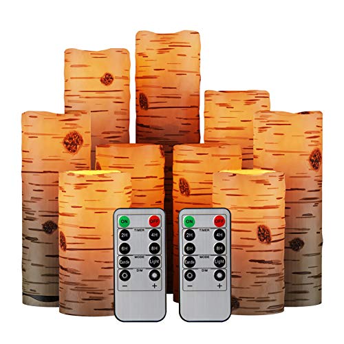RY King Set of 9 Pillar Real Wax Flameless LED Battery Operated Flickering Candles with Timer and 10Key Remote Control
