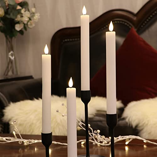 10 White Flameless Stripe Taper Candles with Timer Tall Tapered Ribbed Candles Battery Operated Dinner Table Wedding Candles Warm White Light Remote  Batteries Included  Set of 4