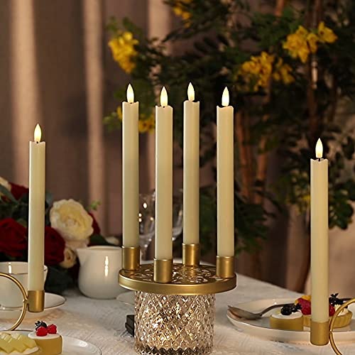 SUNILLUMA Flameless Taper Candles Wax  6 Packs Yankeen Candles Battery Operated with Timer Lighted with Flickering Flame Great for Party Wedding Dinner Table Anniversary Romantic Decoration