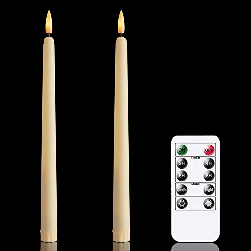 Vtobay Flameless Taper Candles FlickeringIvory LED Battery Operated CandlesticksRemote Pack of 2 Faux Plastic Window 3DWick Taper Candles with TimerIndoor Halloween Decor(Warm Fire078 x 11)