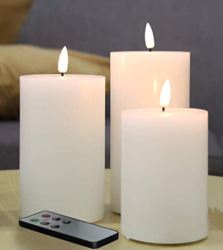 Eywamage White Flat Top Flameless Candles with Remote Flickering LED Battery Candles D 3 H 4 5 6 3 Pack Real Wax
