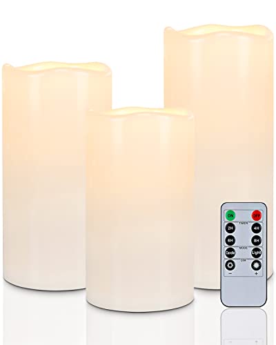 Homemory 6810 x 4 Waterproof Outdoor Flameless Candles Battery Operated Flickering LED Pillar Candles with Remote and Timers for Indoor Outdoor Lanterns Long Lasting Large Set of 3