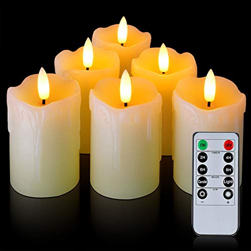 Homemory Timer Remote Control Flameless Candles Real Wax 2 x 3 Flickering LED Pillar Candles 400Hour Realistic Battery Operated Votive Candles 6 Pack for Wedding Christmas Decoration