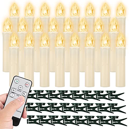 24PCS LED Flameless Taper Candles Flickering with Remote Timer Battery Operated Waterproof Christmas Tree Candles Warm White Window Candles Lights Perfect for Christmas Home Decoration (Ivory)