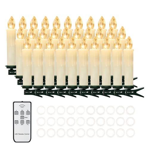 30 PCS Flameless LED Taper Candles Battery Operated Christmas Tree Candle Lights Electric Fake Candles with Remote Timer Perfect for Holiday Home Garden Wedding Parties Decor (30 PCSIvory)