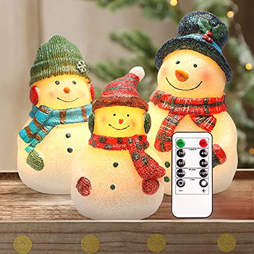 CRYSTAL CLUB Christmas Flameles Candles Set of 3 Santa Snowman Real Wax Candles Battery Operated LED Candles with Remote and Timer for Christmas Tree Holiday Home Décor (Red)
