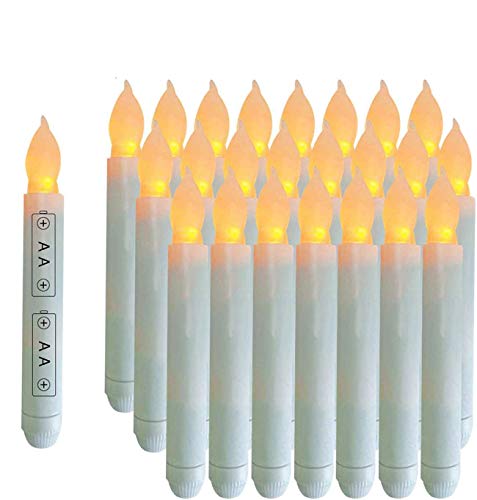 Houdlee Pack of 24 Flameless Taper Candles Battery Operated Flickering Ivory Led Candle for Christmas Wedding Party Candelabra Flicker Amber Taper Candles Table Centerpiece  65 Inch Candle