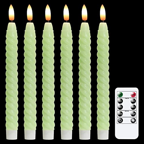 Lasumora Christmas Flameless Taper Candles Flickering with 10Key Remote Battery Operated 3D Wick LED Spiral Window Candles 6 Pack Real Wax Wedding Home Birthday Christmas Decor(078 X 98 Inchs)