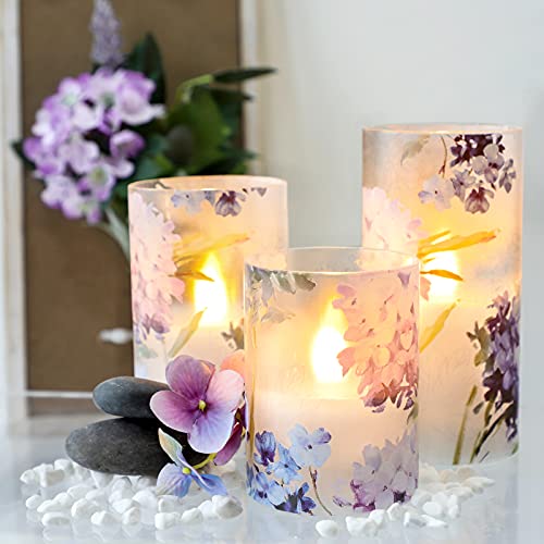 SILVERSTRO LED Candles Blinks with 6H Timer Love Theme Flameless Candles Hydrangea Series Battery Operated Candles for Home Party Wedding Christmas Decor  Set of 3
