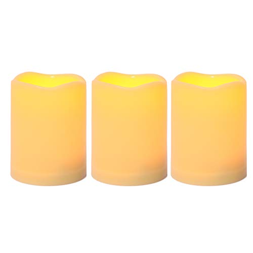 CANDLE CHOICE Waterproof Outdoor Battery Operated Flameless Candles with Timer Realistic Flickering Plastic Fake Electric LED Pillars for Lantern Garden Wedding Christmas Decorations 3x4 3 Pack