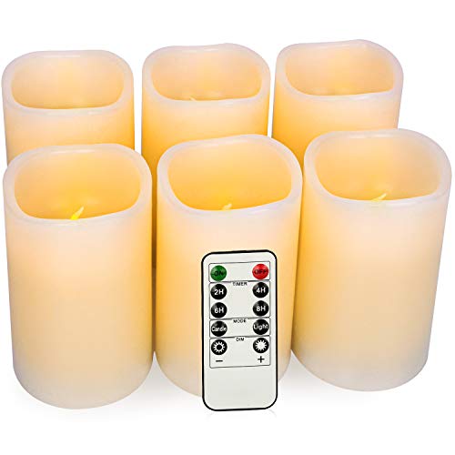 Flameless Candles Battery Operated Pillar Real Wax Flickering Electric LED Candle Gift Sets with Remote Control Cycling 24 Hours Timer by Aku Tonpa 3x5 Pack of 6