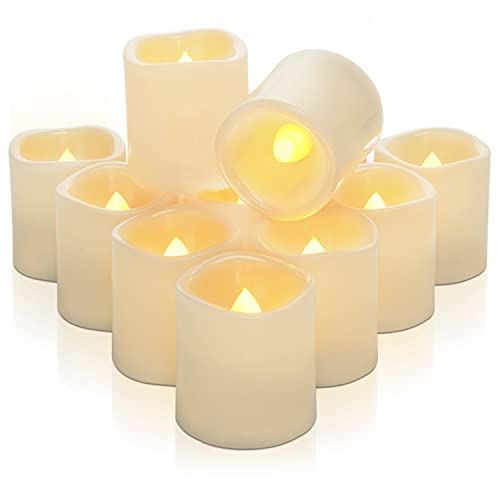 Homemory 12PCS Auto Timer Flameless Votive Candles Flickering Battery Operated LED Tealight Candles Realistic Electric Fake Tealight Candles for Wedding Table Outdoor(Battery Included)
