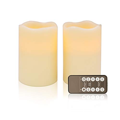 D4 Ivory Flameless Candles LED Candle Realistic Flickering Electric Candles Battery Operated Ivory Real Wax LED Pillar Candle Sets (Ivory Set of 2)