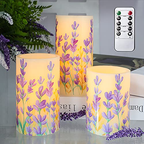 SILVERSTRO Flameless Candles with Remote Love Theme Lavender Serie Flickering Battery Operated Candles Real Wax LED Candles for Bedroom Party Christmas Decor D3 x H4 5 6 Set of 3