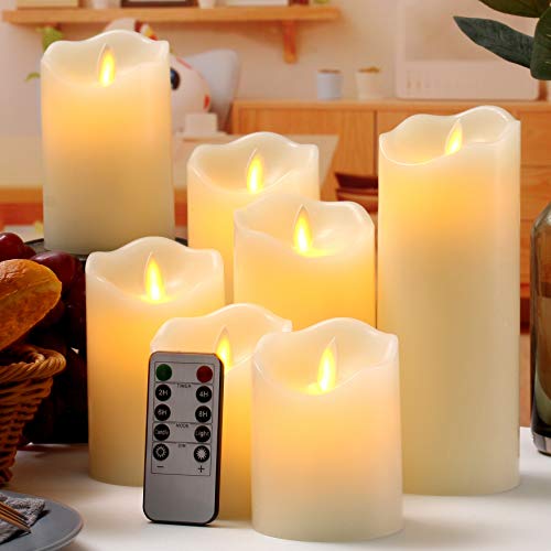 qinxiang Flameless Candles LED Candles Set of 7 (D3 X H4 4 5 5 6 7 8) Ivory Real Wax Pillar Battery Operated Candles with Dancing LED Flame 10Key Remote and Cycling 24 Hours Timer