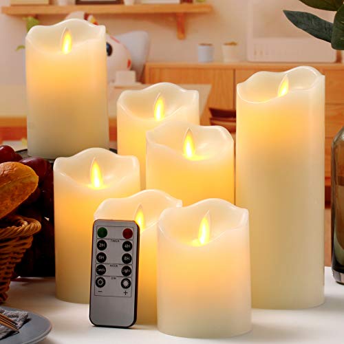 qinxiang Flameless Candles LED Candles Set of 7 (D3 X H4 4 5 5 6 7 8) Ivory Real Wax Pillar Battery Operated Candles with Dancing LED Flame 10Key Remote and Cycling 24 Hours Timer