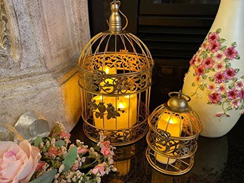 HADAAYA Golden Medium 13 Wrought Iron Decorative Hanging Birdcage Planter Candle Holder Set of 2 for Indoor Outdoor Wedding Festival Party Decoration Plant Stand  Home Decor