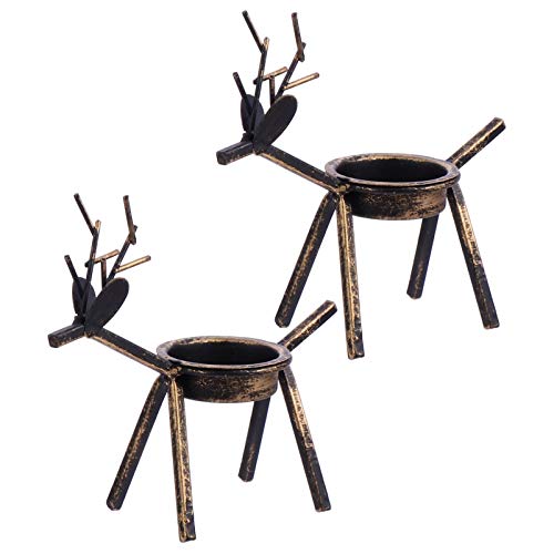 OSALADI 2pcs Reindeer Tealight Holders Christmas Candle Holders Iron Candle Stand Votive Candle Holders for Xmas Holiday Wedding Party Decor