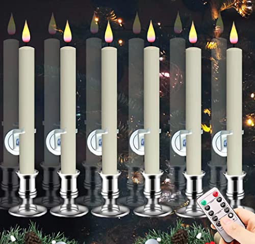 Flameless Window Candles Battery Operated LED Taper Candles with Remote Updated Timer Function Christmas Candles with 6 Clips6 Suction Cup 6 Silver Candleholders for Wedding Party Decoration