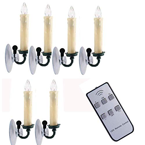 Gedengni 6pcs Flameless Candles  White Christmas Candles Window Candles Led Flickering Votive Unscented Battery Operated Taper Candles with Remote Clips and Suction Cup for Party Wedding Decoration