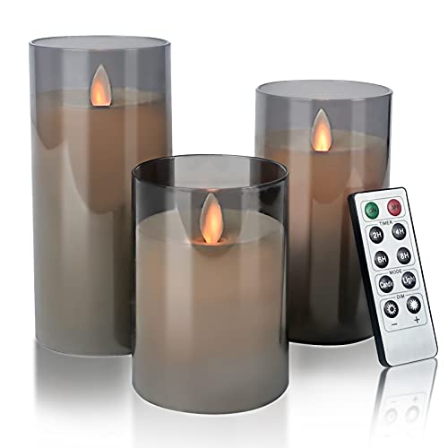 Aignis Flameless Candles Flickering with Remote Battery Operated Candles Pack of 3 with Timer Plexiglass LED Candles for Home Table Decor(D 3x H 456)