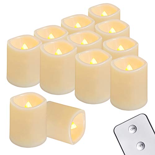 Homemory Flameless Votive Candles with Remote 12PCS Flickering Battery Operated LED Tealight Candles Realistic Fake Votive Candle for Wedding HalloweenChristmas Decorations (Battery Included)