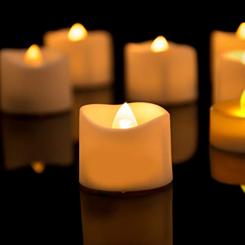 Homemory LED Candles Lasts 2X Longer Realistic Tea Lights Candles LED Tea Lights Flickering Bright Tealights Battery OperatedPowered Flameless Candles White Base Batteries Included Set of 12