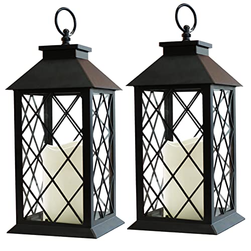 Bright Zeal 2Pack 14 Black Outdoor Lanterns With Timer Candles Decorative Candle Lantern  Lanterns Battery Powered Led Decorative For Wedding  Decorative Hanging Lantern For Patio Tabletop Lantern