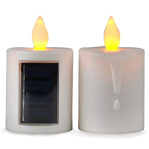 2 PCS Solar Powered LED Candle Light Flameless Rechargeable for Window Outdoor Yard Lamp