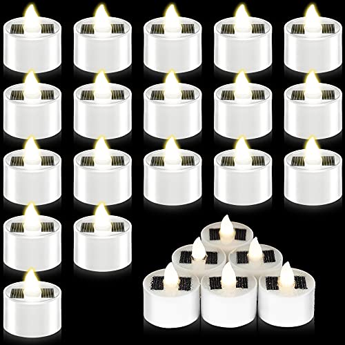 24 Pieces Christmas Solar Tea Lights Candles Outdoor Waterproof LED Flameless Tealight with Dusk to Dawn Light Sensor Rechargeable LED Candle Lights for Lantern Window Outdoor Camping Home Decor