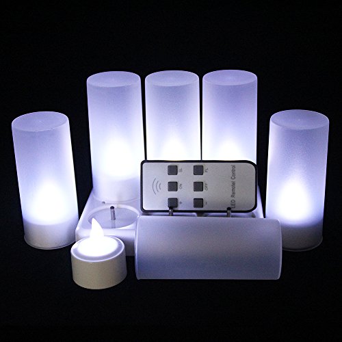 EuroFone LED Rechargeable Candles Flameless Tealight Flicker with Remote Control 6pcsSet (Cold White)