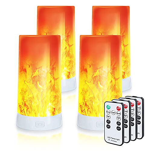 Kitmose 4 Pack LED Flame Effect Light Bulbs USB Rechargeable 4 Modes Flickering Flame Candle Lantern with Remote Timer Waterproof Dimmable Fire Lantern Outdoor Hanging Lamps for Home Christmas Decor