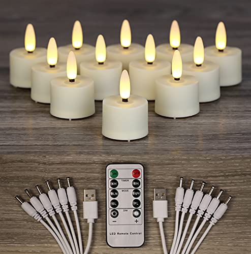 OWLBAY 12 PCS 3D Wick Rechargeable Flameless Tealight Candles with Remote and Timer Battery Operated Flickering LED Tea Lights Durable  Lovely Fake Tea Candles Ideal for PumpkinBarParty Decor