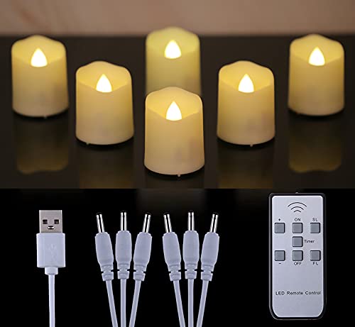 OWLBAY 6 PCS 18H Rechargeable Flameless Votive Candles with Remote and Charging Cable Battery Operated Flickering LED Tealight Candles Durable  Sturdy Tea Light Ideal for PumpkinBarParty Decor
