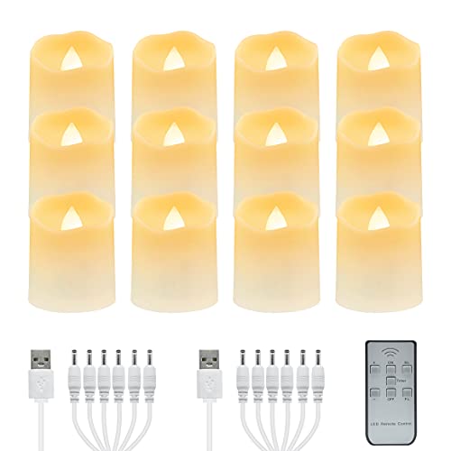 USB Rechargeable Flameless LED Tea Lights Warm White Votive Candles with Remote Battery Flickering Tealights Candle for Halloween Christmas Romantic Home Decoration (12 PacksWarm White)