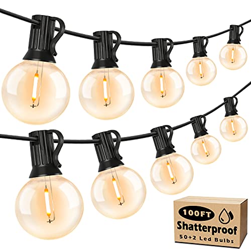 100ft Outdoor G40 LED Globe String Lights Dimmable Waterproof Shatterproof Light Strings with 52 Bulbs Connectable Commercial Hanging Lights for Patio House Backyard Balcony