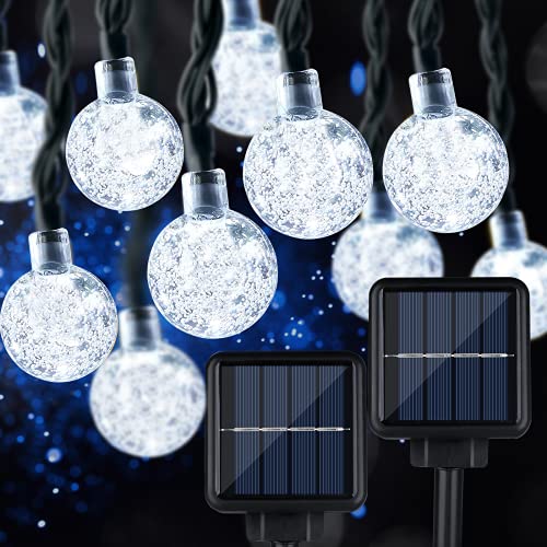 2Pack 160 LED 110FT Solar String Lights Outdoor Crystal Globe Lights with 8 Modes Waterproof Led Solar String Lights Outdoor Solar Powered Patio Lights for Garden Yard Porch ExtraLong Daylight