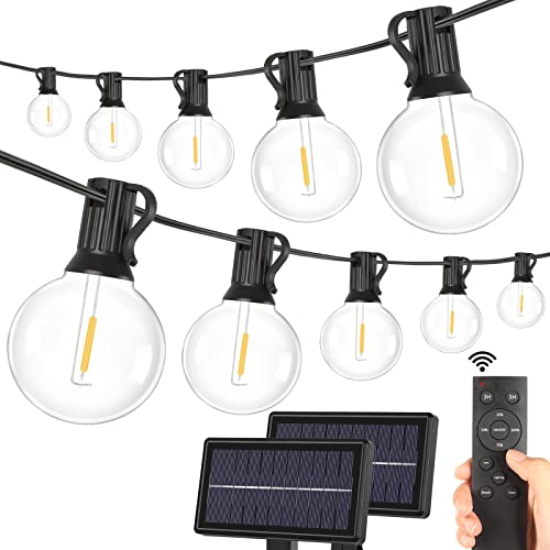2Pack Solar G40 Dimmable String Lights with Remote Controls 100FT 3 Light Modes Outdoor Waterproof LED Globe Hanging Lights with Shatterproof 502 Edison Bulbs for Patio Balcony Porch Party Backyard