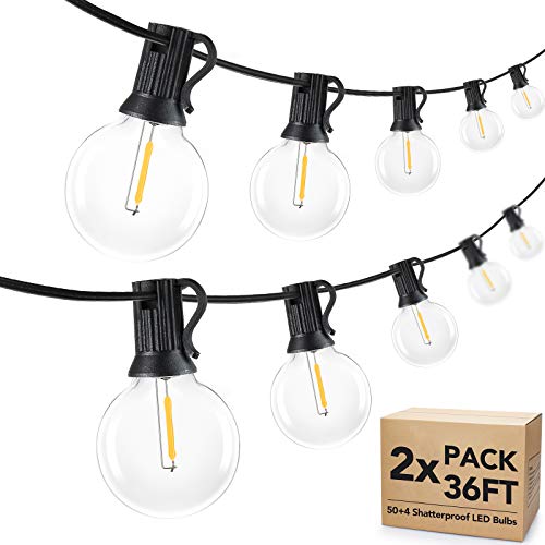 72ft (36 X 2Pack) Outdoor G40 LED Globe String Lights Dimmable Waterproof Light Strings with Shatterproof 54 LED Bulbs Connectable Commercial Bistro Hanging Lights for Christmas Patio Garden Backyard