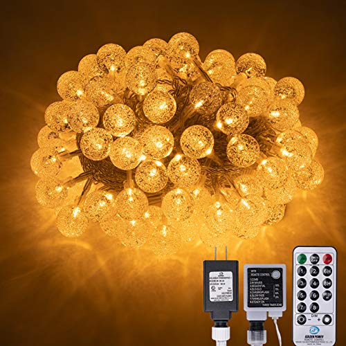 AWQ 100 LED 49 FT Globe Ball String Lights Crystal Bubble Ball Fairy String Lights Plug in with Remote 8 Modes Extendable for Indoor Outdoor Wedding Christmas Tree Garden Decor (Warm White)