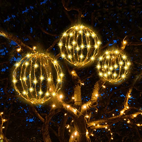 COVBOARD Christmas Light Ball 3PCS Waterproof LED Globe Lights Holiday Lighted Balls for Outdoor Indoor Party Yard Lawn Tree Decorations Decor(Warm White)